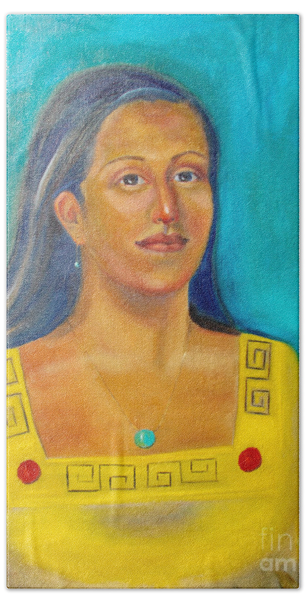 Aztec Beach Towel featuring the painting Princess Izta by Lilibeth Andre