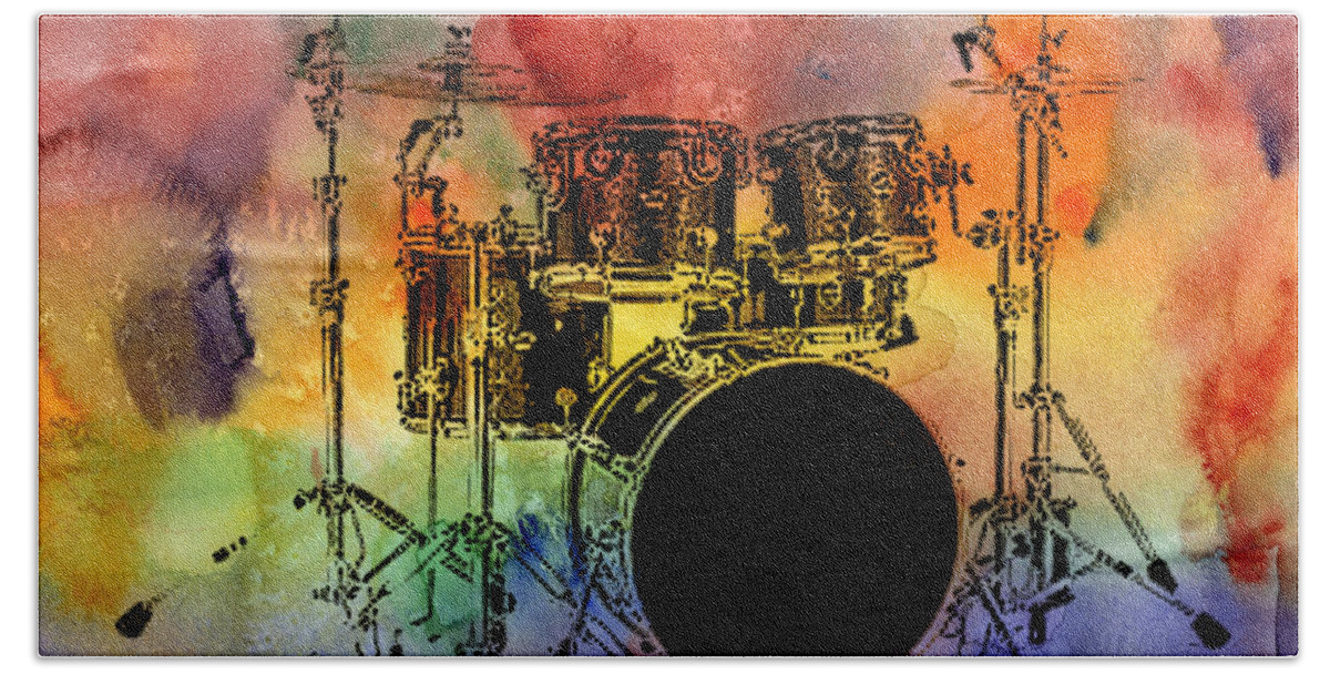 Drums Beach Towel featuring the photograph Psychedelic Drum Set by Athena Mckinzie