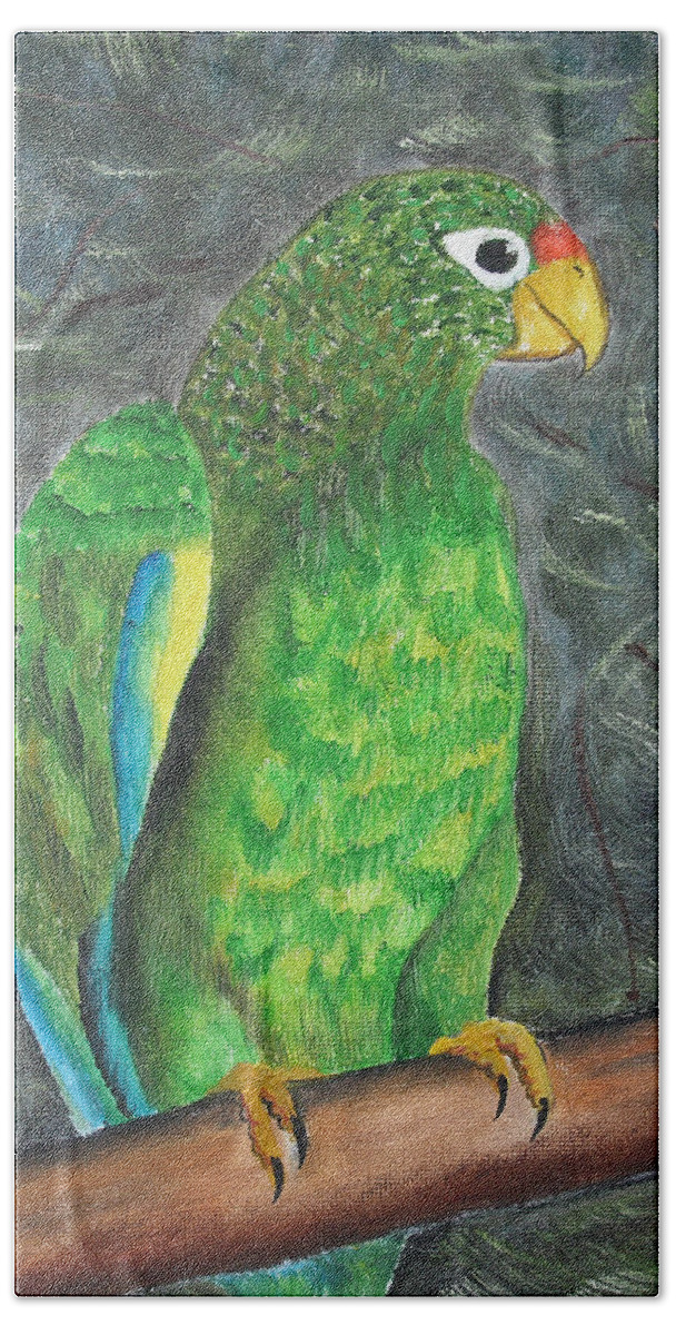 Puerto Rico Beach Towel featuring the painting Puerto Rican Parrot by Gloria E Barreto-Rodriguez