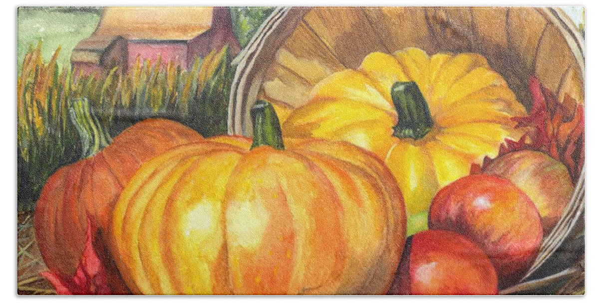 Pumpkin Beach Sheet featuring the painting Pumpkin Pickin by Carol Wisniewski