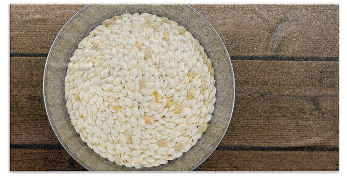 Pumpkin Beach Sheet featuring the photograph Pumpkin Seeds in a Bucket by Lynn Hansen