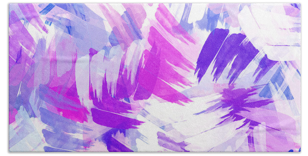 Abstract Beach Towel featuring the mixed media Purple Abstract Paint Pattern by Christina Rollo