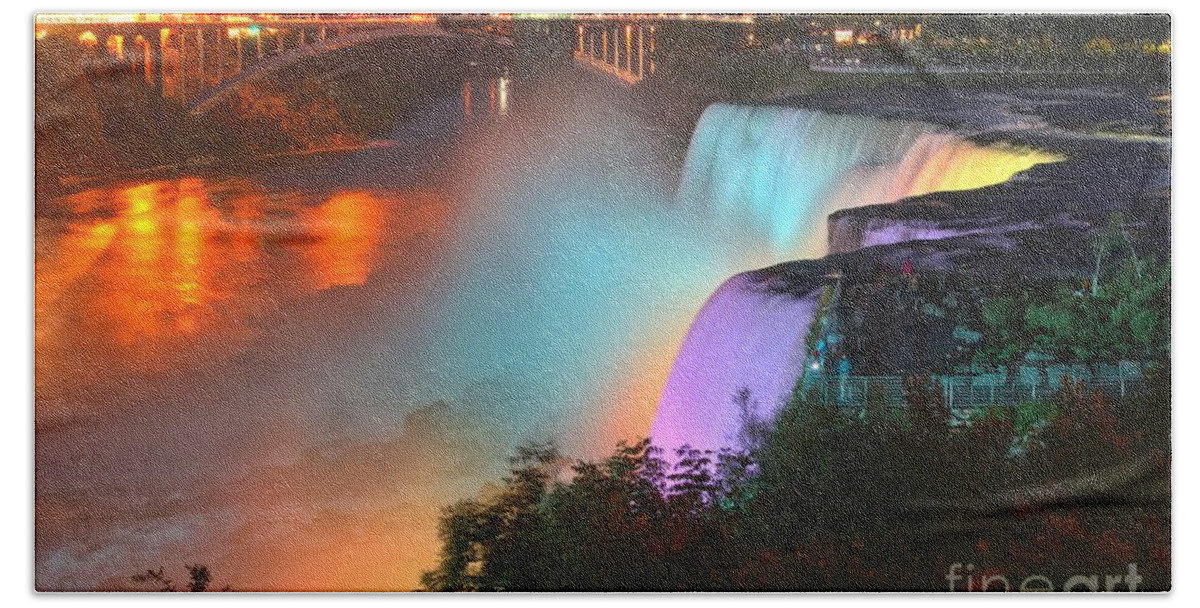 Niagara Falls Beach Towel featuring the photograph Purple Blue And Yellow At American by Adam Jewell