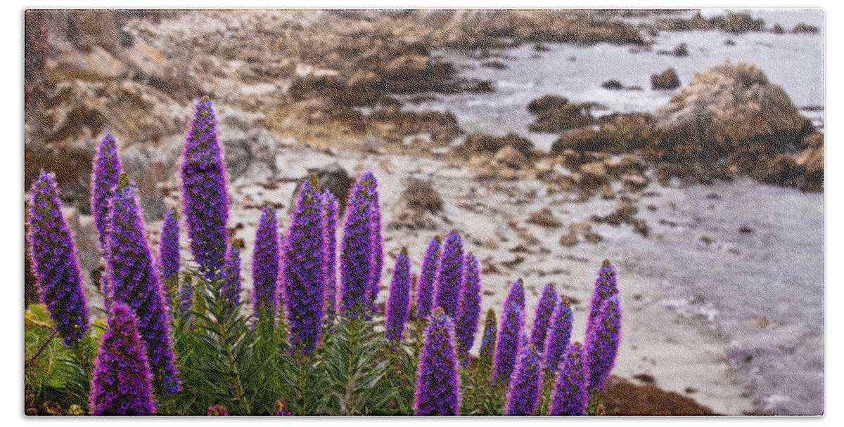 Rocky Beach Sheet featuring the photograph Purple California Coastline by Melinda Ledsome