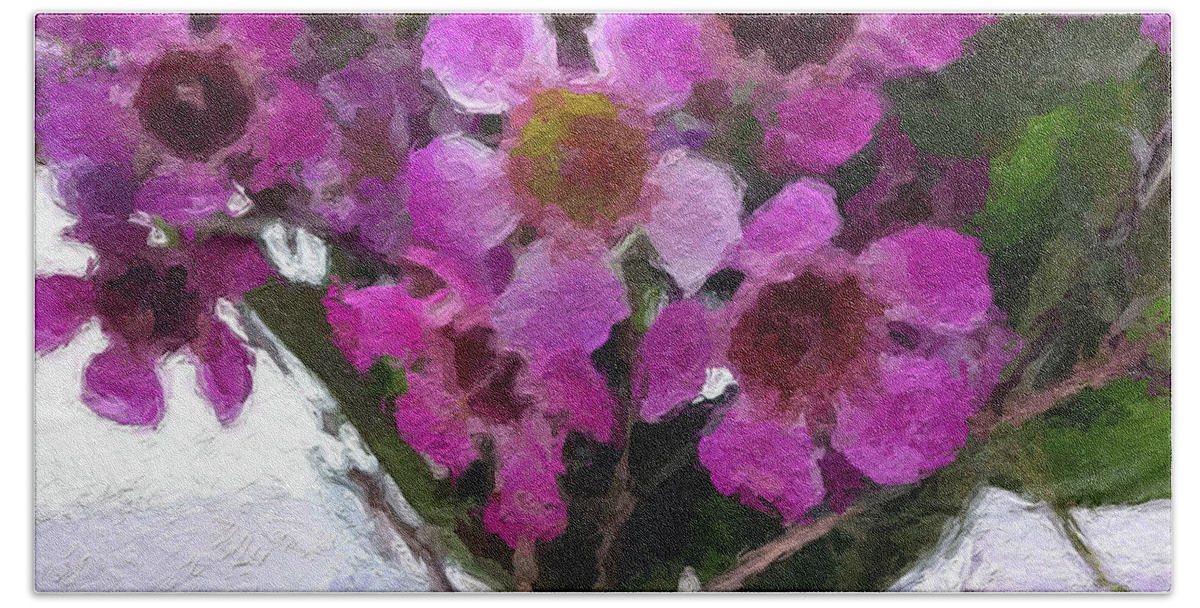 Flowers Beach Towel featuring the painting Purple Flowers by Linda Woods
