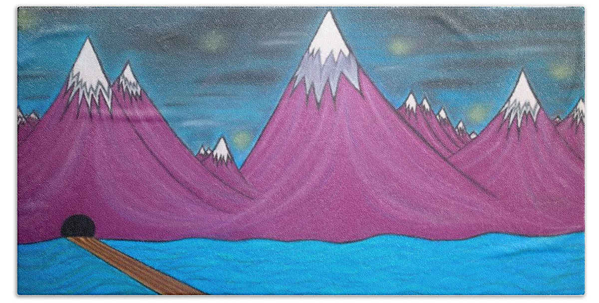 Abstract Painting Beach Sheet featuring the pastel Purple Mountains by Robert Nickologianis