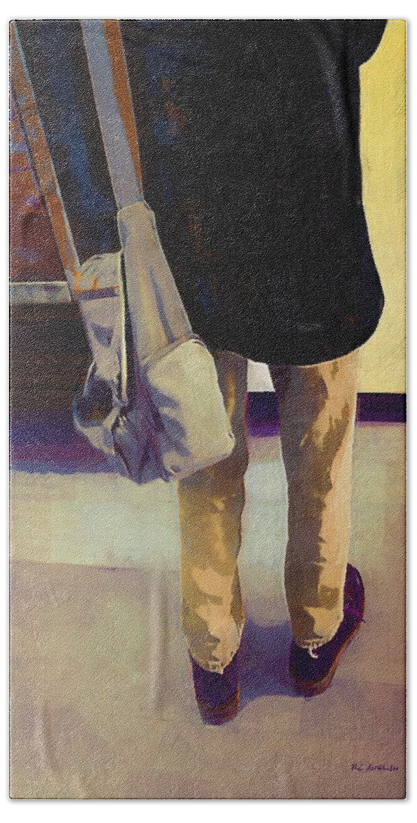Legs Beach Towel featuring the painting Purple Shoes at the Museum by RC DeWinter