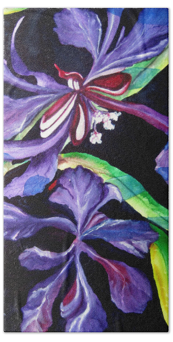 Purple Flower Beach Towel featuring the painting Purple Wildflowers by Lil Taylor