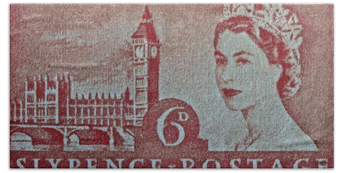 Queen Elizabeth Ii Beach Towel featuring the photograph Queen Elizabeth II Big Ben Stamp by Bill Owen