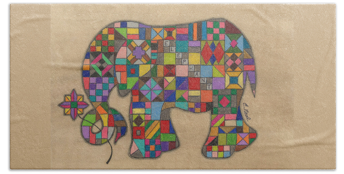 Elephant Beach Sheet featuring the drawing Quilted Elephant by Carol Neal