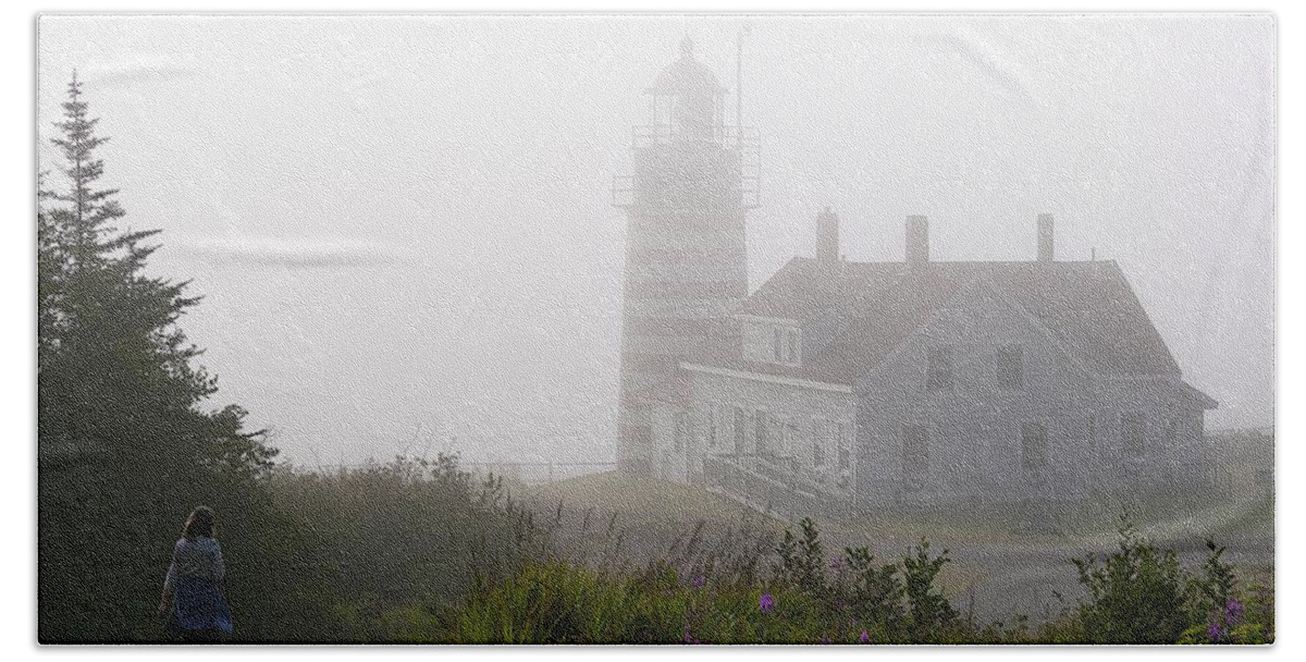 Lighthouses Beach Towel featuring the photograph Quoddy Morning Fog by Marty Saccone