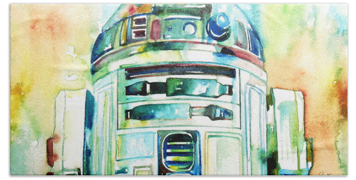 R2-d2 Beach Towel featuring the painting R2-d2 Watercolor Portrait by Fabrizio Cassetta