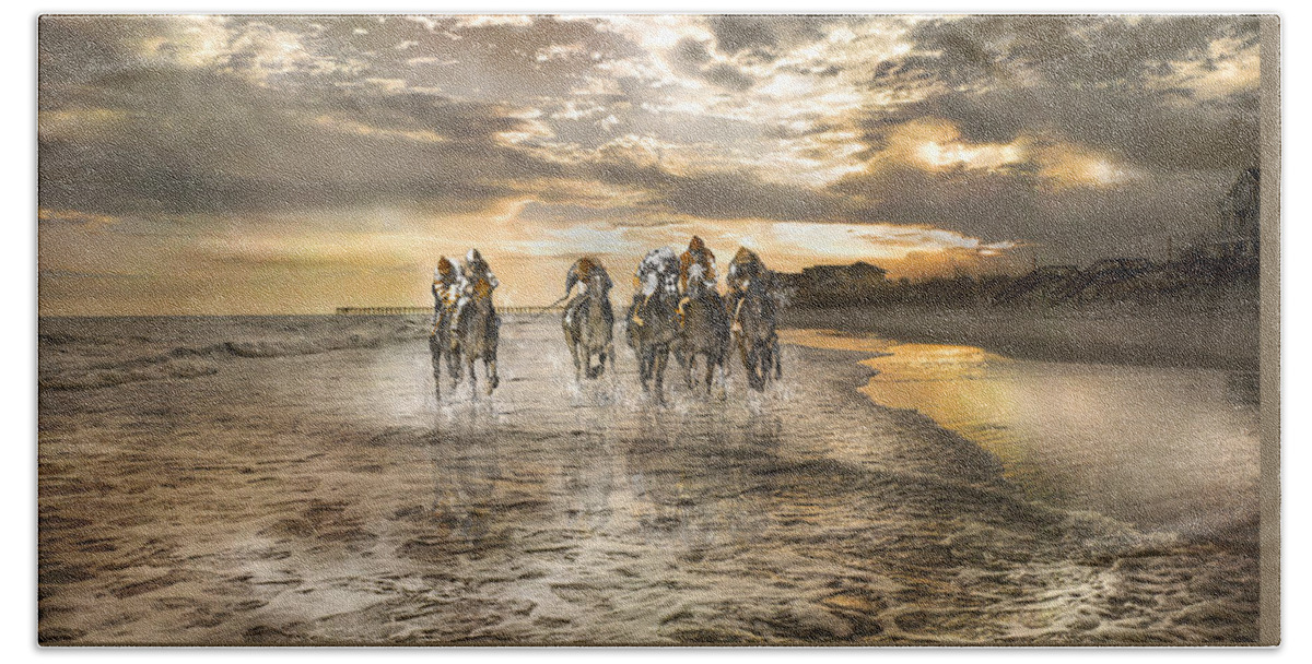 Fantasy Beach Towel featuring the photograph Racing Down the Stretch by Betsy Knapp
