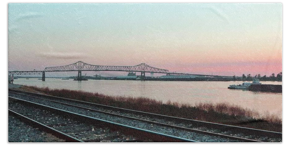 Baton Rouge Beach Sheet featuring the photograph Rail Along Mississippi River by Charlotte Schafer
