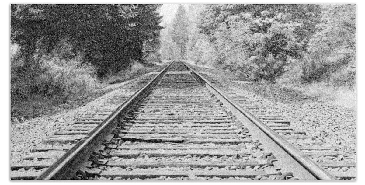 Railroad Tracks Beach Sheet featuring the photograph Railroad Tracks by Athena Mckinzie