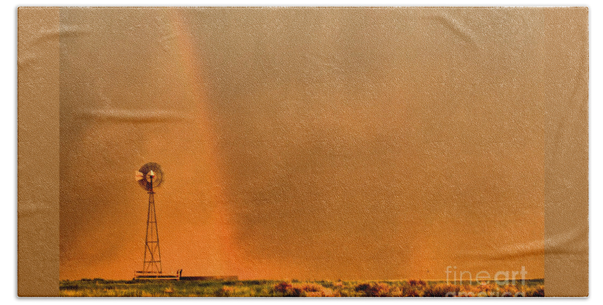 Landscape Beach Towel featuring the photograph Rainbow and the Windmill by Steven Reed