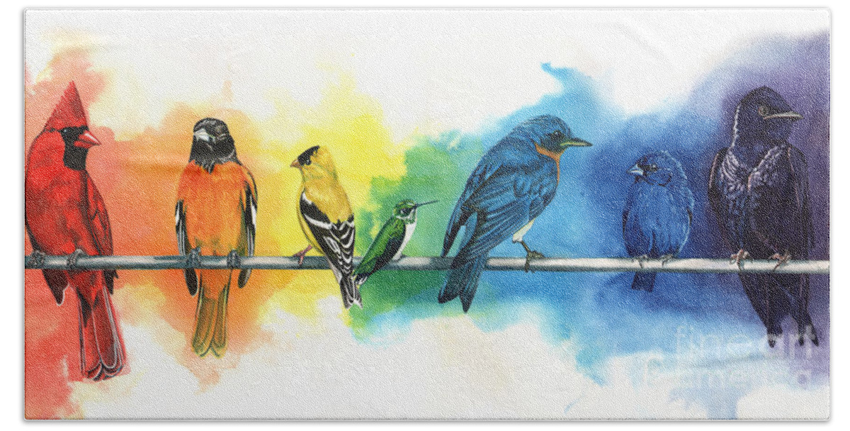 Rainbow Beach Towel featuring the painting Rainbow Birds by Antony Galbraith