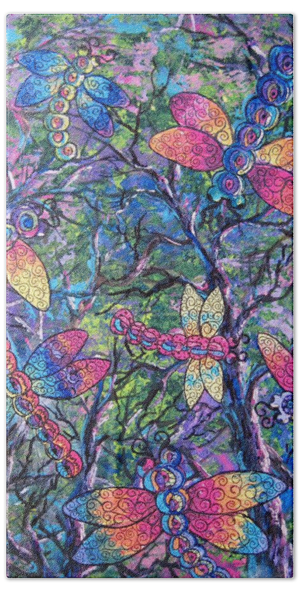 Dragon Flies Beach Sheet featuring the painting Rainbow dragons by Megan Walsh