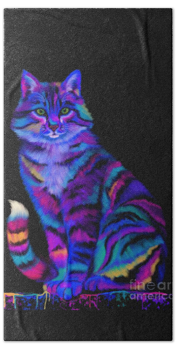 Art Beach Towel featuring the painting Rainbow Painted Tiger Cat by Nick Gustafson
