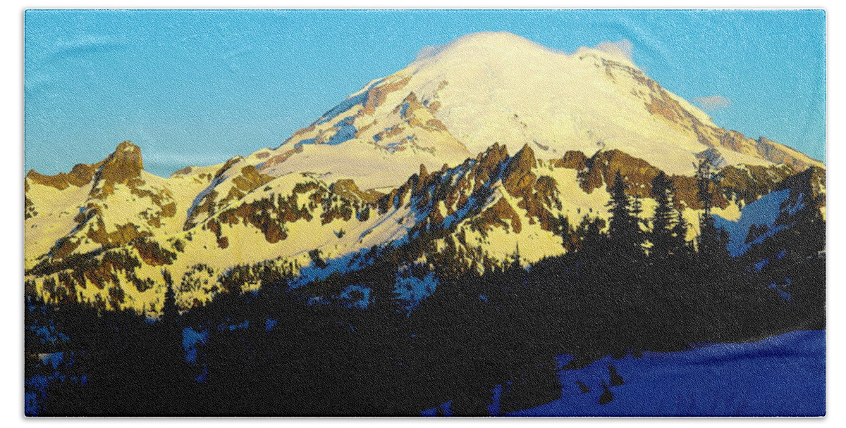 Mountains Beach Towel featuring the photograph Rainer In The Morning by Jeff Swan