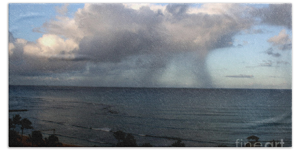 Nature Beach Towel featuring the photograph Rainfall On Ocean by Mary Mikawoz