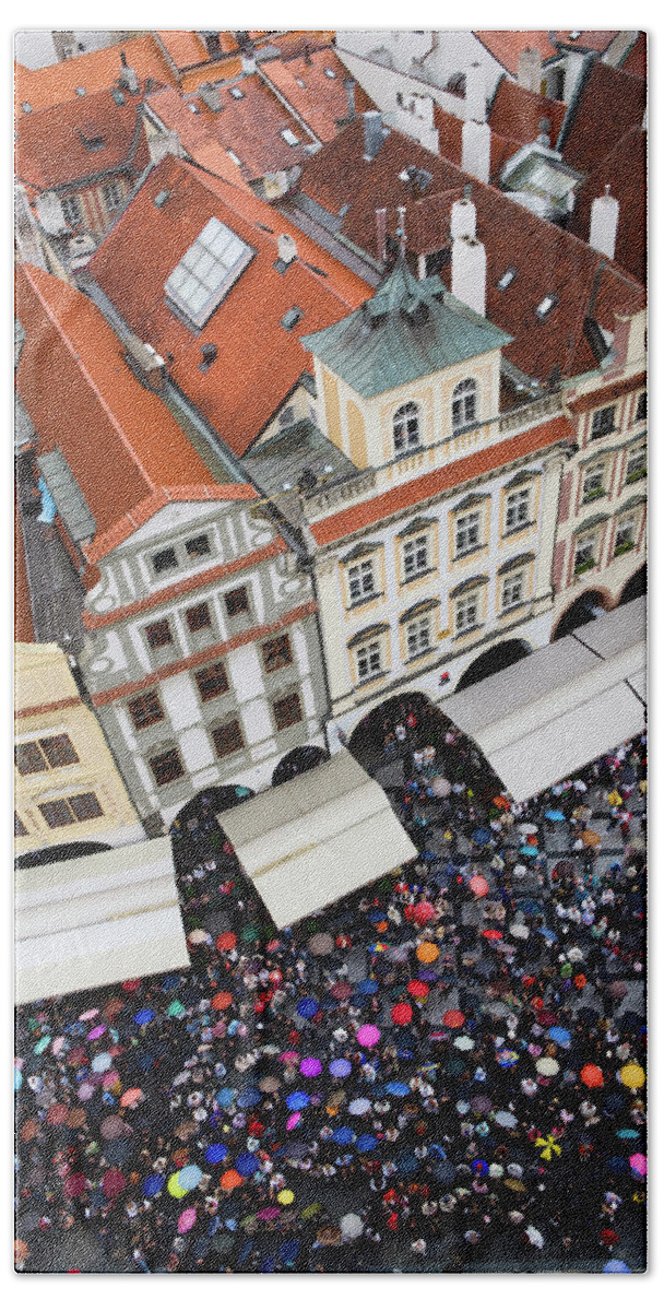 Old Town Square Beach Towel featuring the photograph Rainy Day in Prague-2 by Diane Macdonald