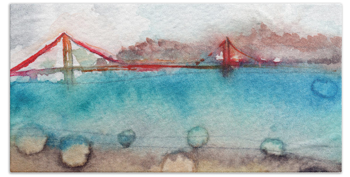 San Francisco Beach Towel featuring the painting Rainy Day In San Francisco by Linda Woods