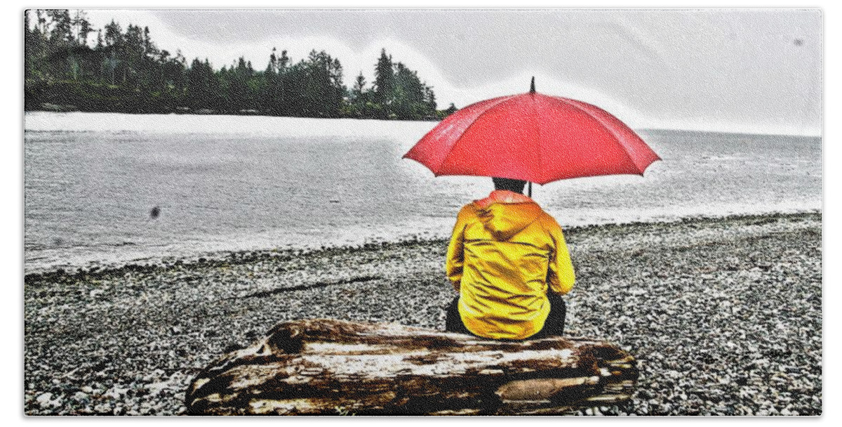 Rain Beach Towel featuring the mixed media Rainy Day Meditation by Alicia Kent