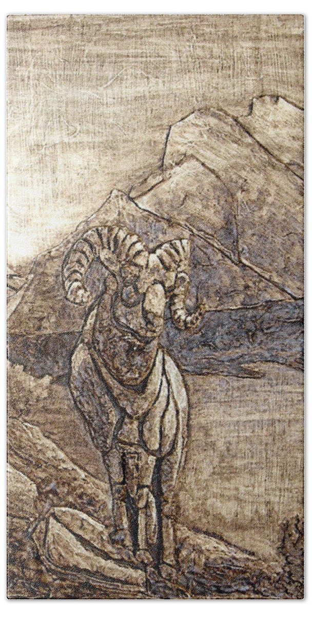 Balsawood Relief Art Beach Sheet featuring the mixed media Rams Relief by Wendy McKennon