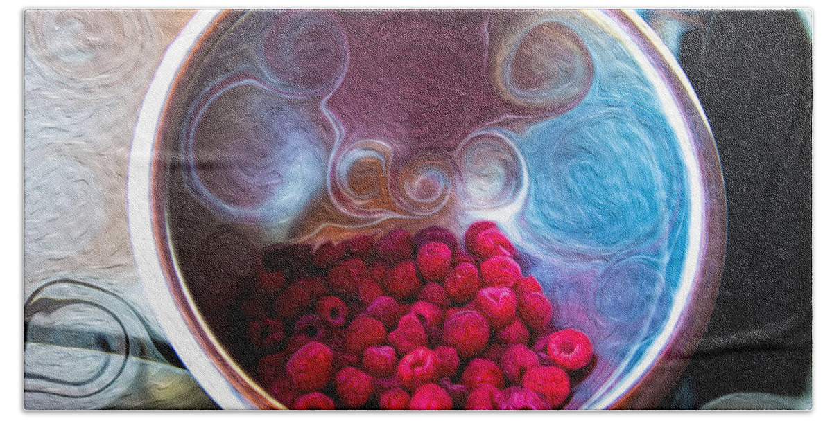 Georgia Okeefe Beach Towel featuring the painting Raspberry Reflections by Omaste Witkowski