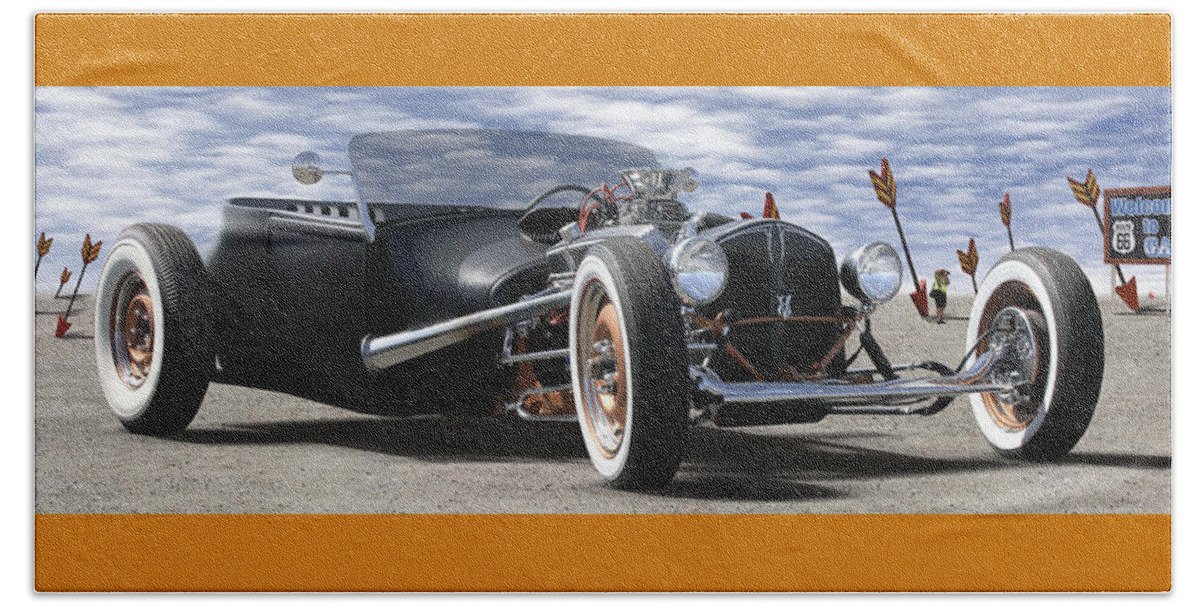 Transportation Beach Towel featuring the photograph Rat Rod On Route 66 2 Panoramic by Mike McGlothlen
