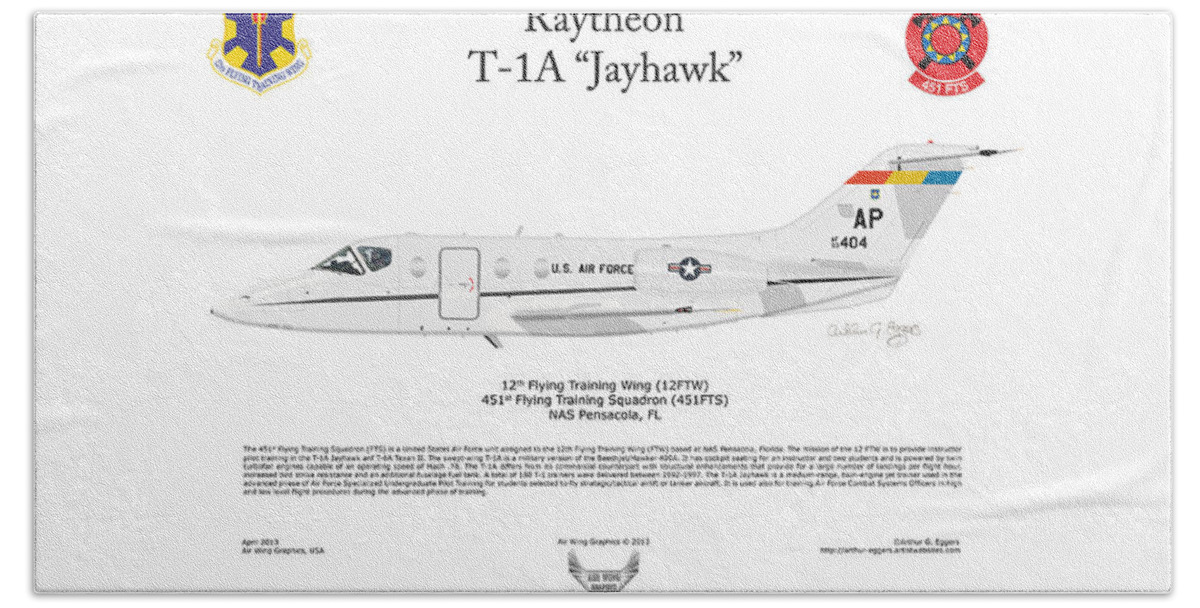 Raytheon Beach Sheet featuring the digital art Raytheon T-1A Jayhawk by Arthur Eggers