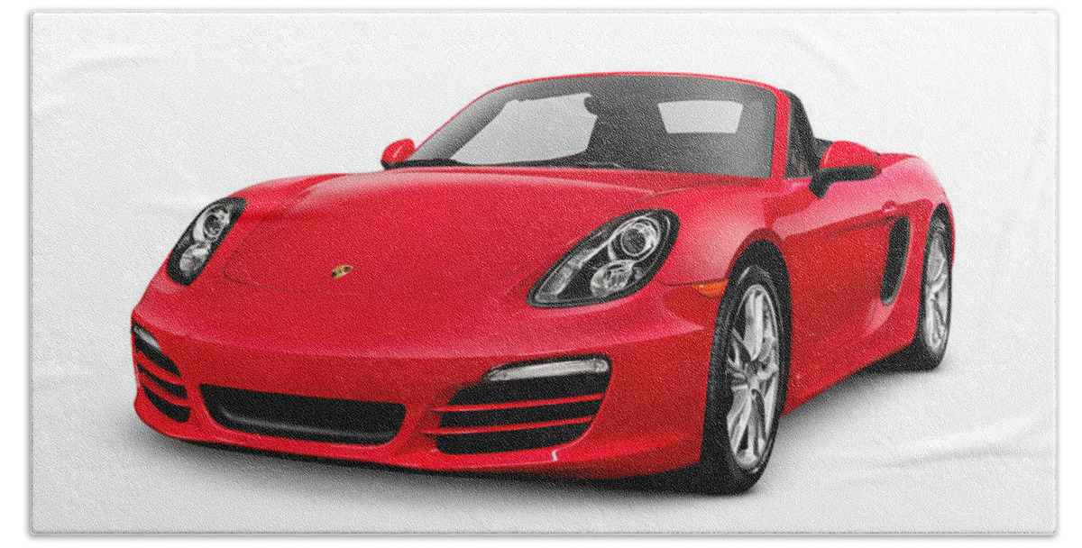 Porsche Beach Towel featuring the photograph Red 2014 Porsche Boxster S Convertible luxury car by Maxim Images Exquisite Prints