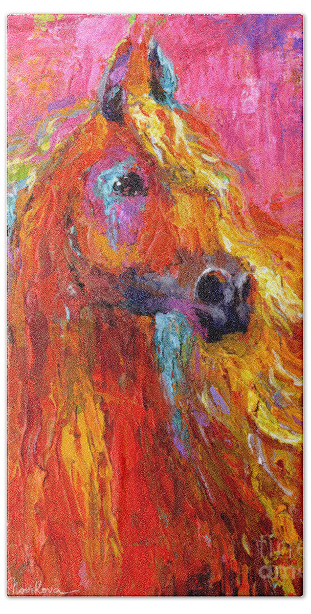 Arabian Horse Painting Beach Towel featuring the painting Red Arabian Horse Impressionistic painting by Svetlana Novikova