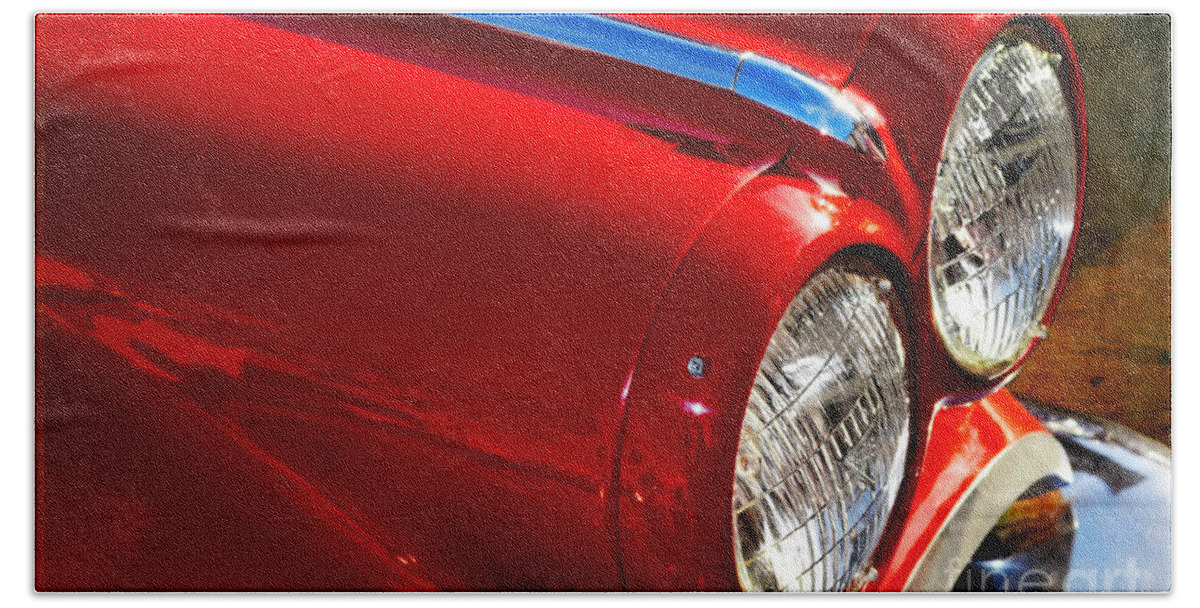 Red Automobile Beach Towel featuring the photograph Red Automobile by Mary Machare
