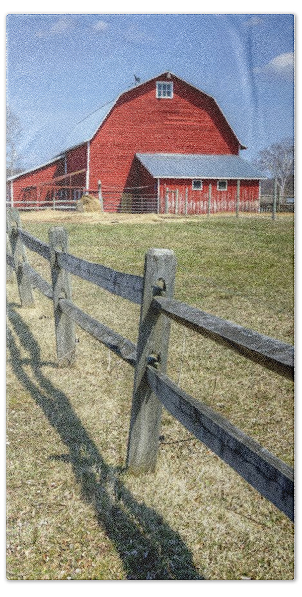 Barn Beach Towel featuring the photograph Red Barn with Fence by Donna Doherty