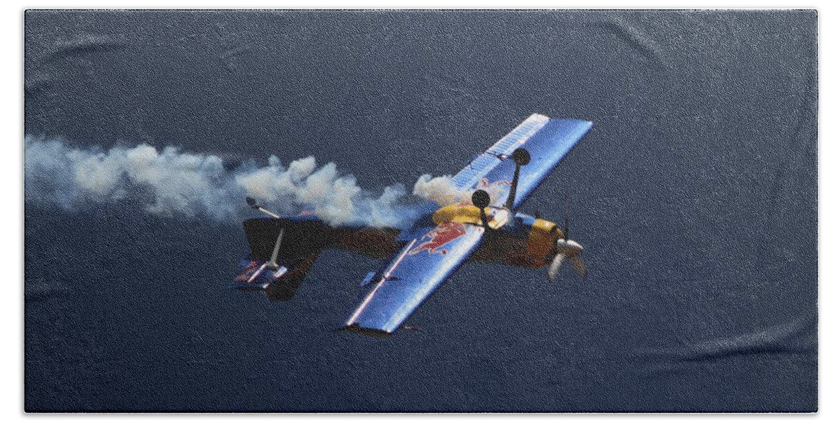 Redbulls Aerobatics Beach Sheet featuring the photograph Red Bull - Inverted Flight by Ramabhadran Thirupattur