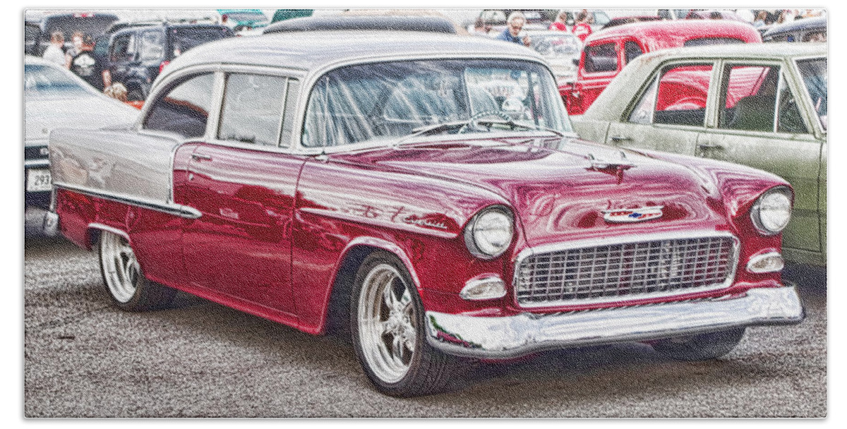Red Beach Towel featuring the photograph Red Chevy at the Car Show by Sharon Popek