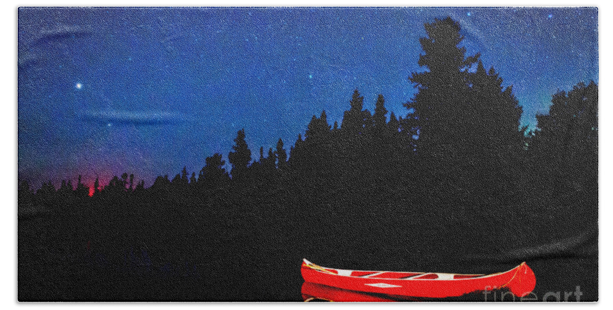 Moose Lake Beach Sheet featuring the photograph Red Canoe I by Lori Dobbs