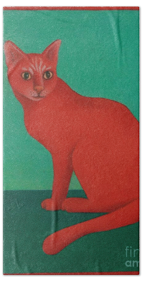 Primary Colors Beach Towel featuring the painting Red Cat by Pamela Clements