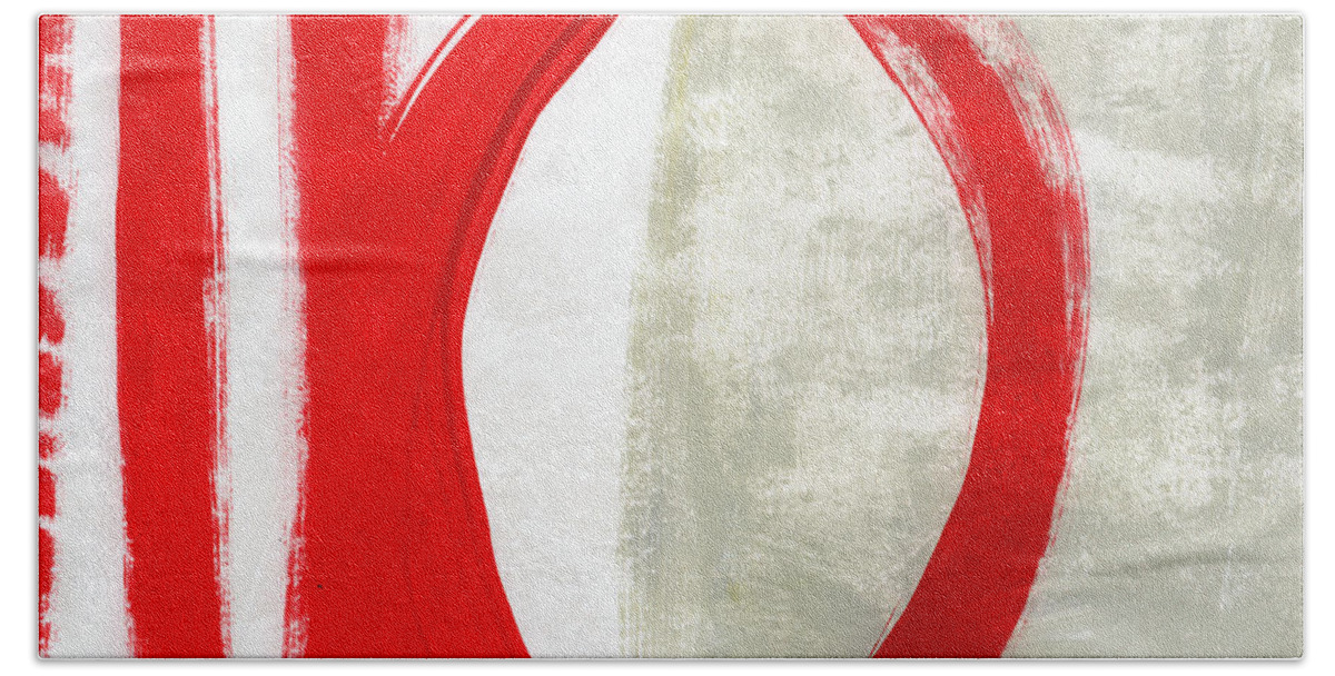 Red Beach Towel featuring the painting Red Circle 5- abstract painting by Linda Woods