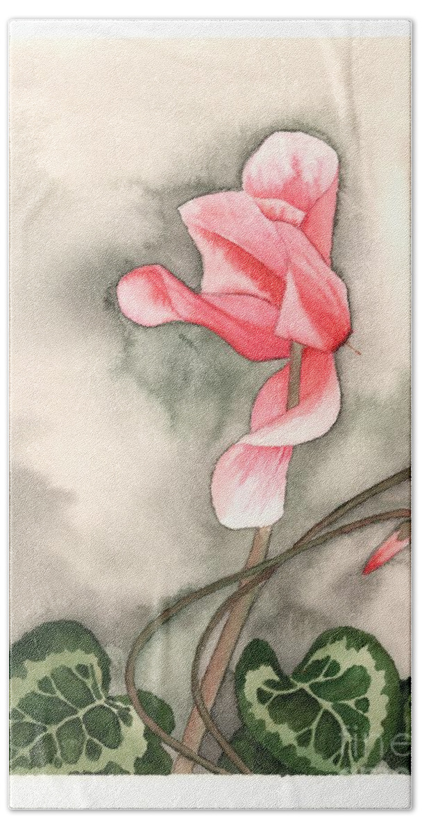 Cyclamen Beach Sheet featuring the painting Red Cyclamen by Hilda Wagner