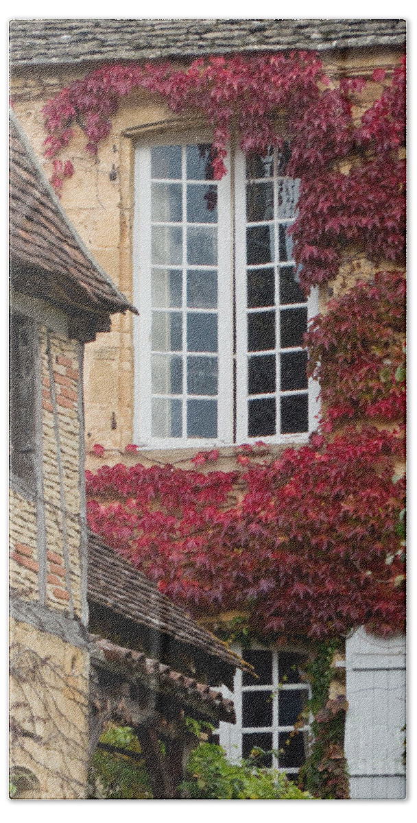Window Beach Towel featuring the photograph Red Ivy Window by Paul Topp