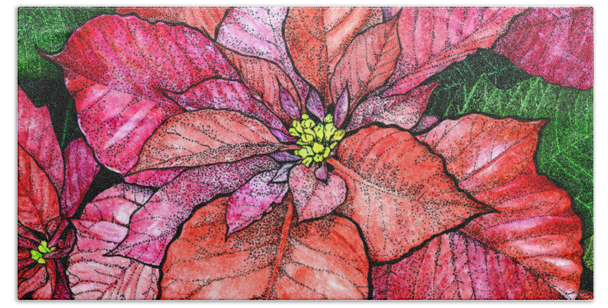 Watercolor Beach Towel featuring the painting Red Poinsettias II by Hailey E Herrera