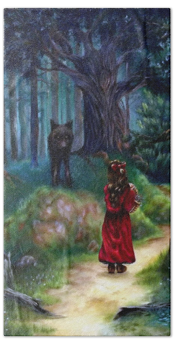 Red Riding Hood Beach Towel featuring the painting Red Riding Hood by Heather Calderon