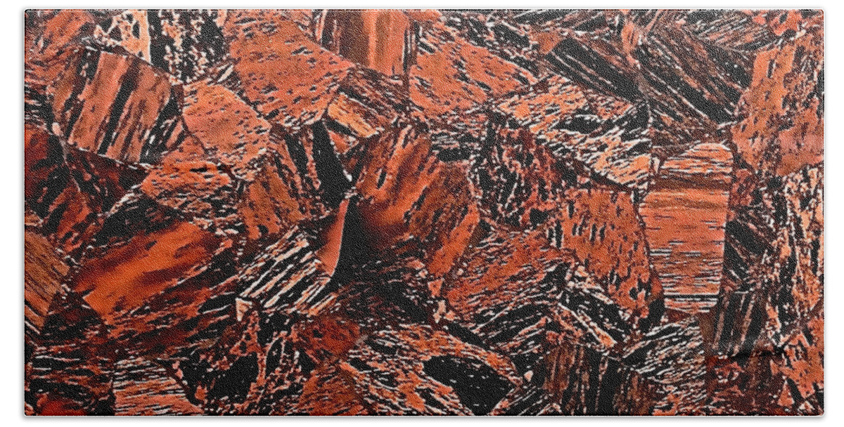 Red Beach Towel featuring the photograph Burnt Red Cubist Rocks by Debra Amerson