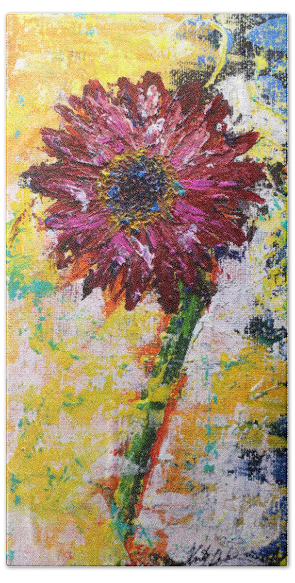 Red Flower Beach Towel featuring the painting Red Sunflower by Kristye Dudley