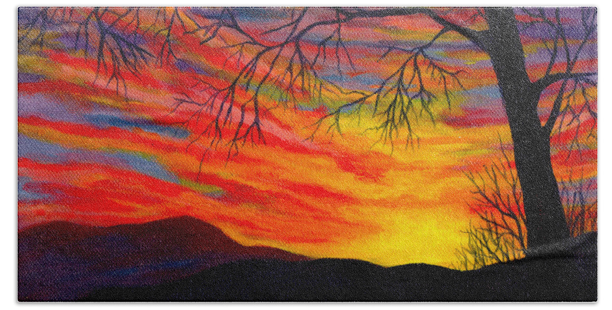 Red Sky Beach Sheet featuring the painting Red Sunset by Nancy Cupp