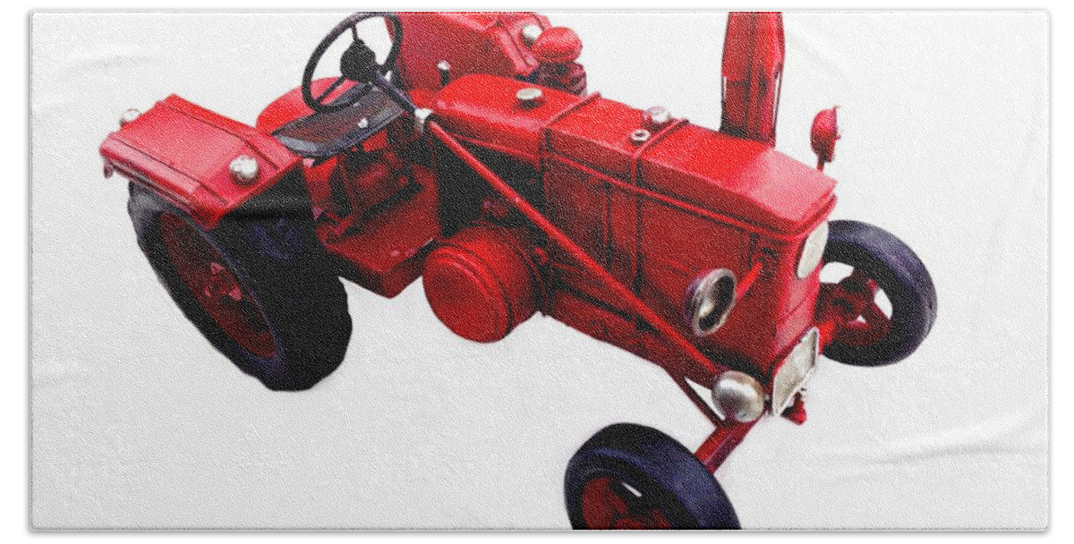 Landscape Beach Towel featuring the photograph Red Tractor by Morgan Carter