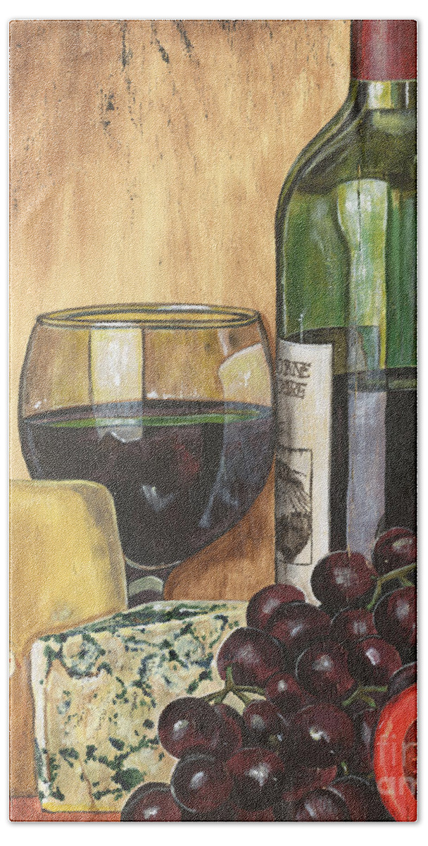 #faatoppicks Beach Sheet featuring the painting Red Wine and Cheese by Debbie DeWitt